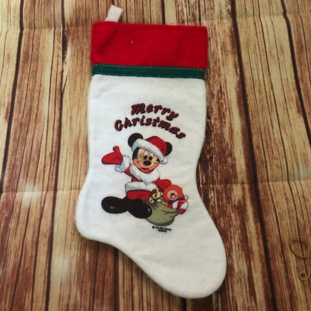 The Walt Disney Company Santa Mickey Mouse Merry Christmas Stocking White & Red
